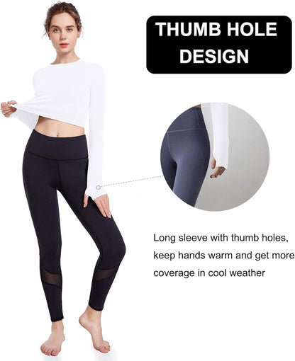 2 Pack Women'S Crop Top Long Sleeve Athletic Workout Yoga Shirts Cropped Sweatshirts with Thumb Hole