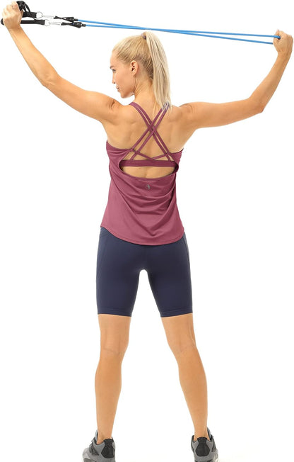 Workout Tank Tops Built in Bra - Women'S Strappy Athletic Yoga Tops, Running Exercise Gym Shirts