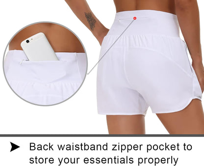 Women’S High Waist Running Shorts with Liner Athletic Hiking Workout Shorts Zip Pockets