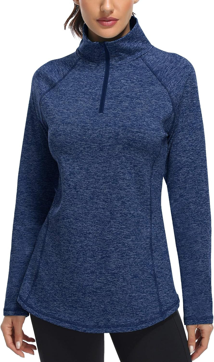 Womens Quarter Zip Running Pullover Jackets Long Sleeve Workout Tops (PRIME)