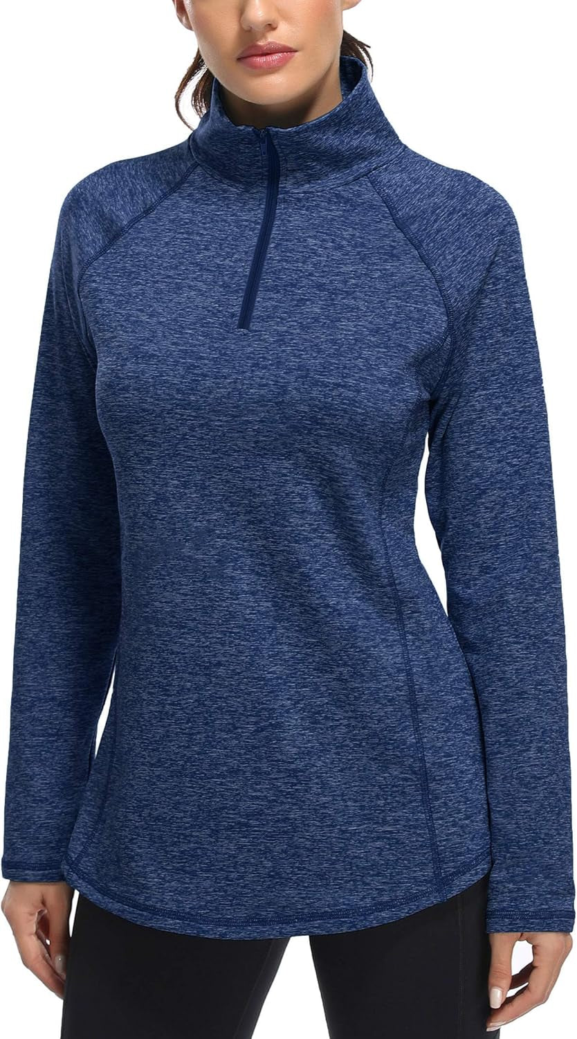 Womens Quarter Zip Running Pullover Jackets Long Sleeve Workout Tops (PRIME)