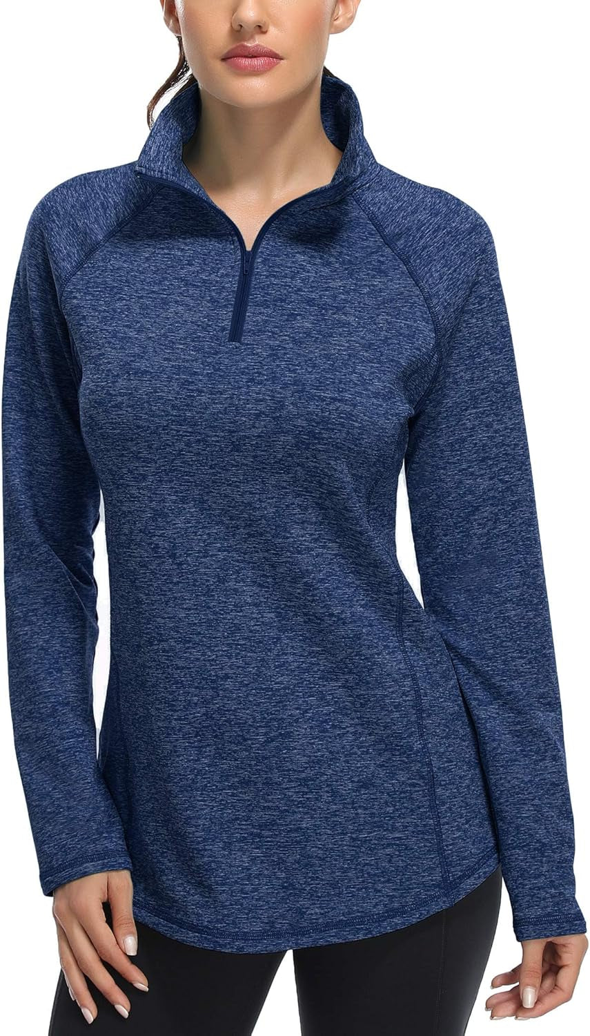 Womens Quarter Zip Running Pullover Jackets Long Sleeve Workout Tops (PRIME)