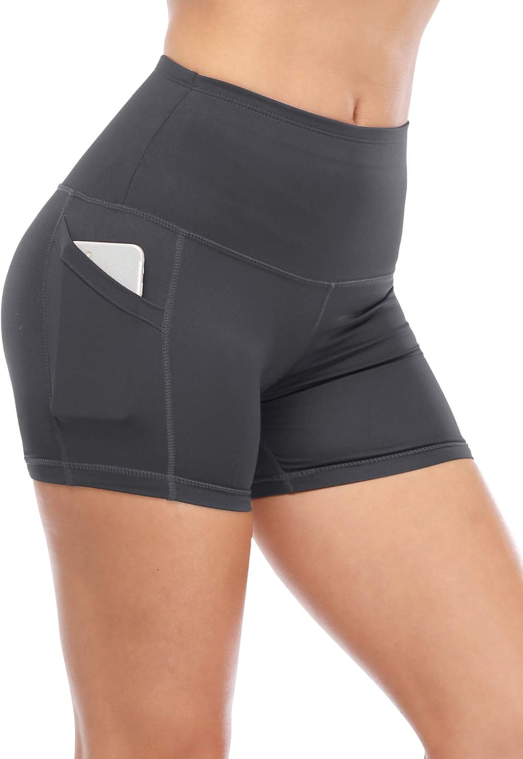 High Waist Athletic Shorts for Womens Yoga Fitness Running Shorts with Deep Pockets