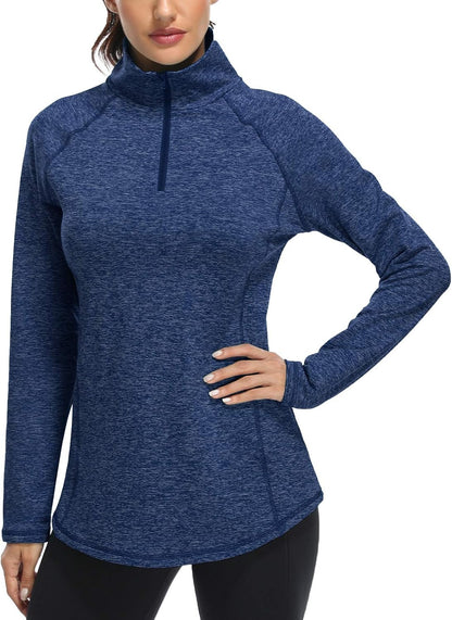 Womens Quarter Zip Running Pullover Jackets Long Sleeve Workout Tops (PRIME)