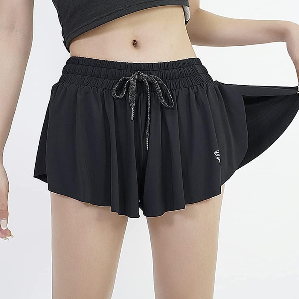 2 in 1 Flowy Running Shorts for Women Gym Yoga Athletic Womens Workout Biker Spandex Lounge Sweat Skirt Summer