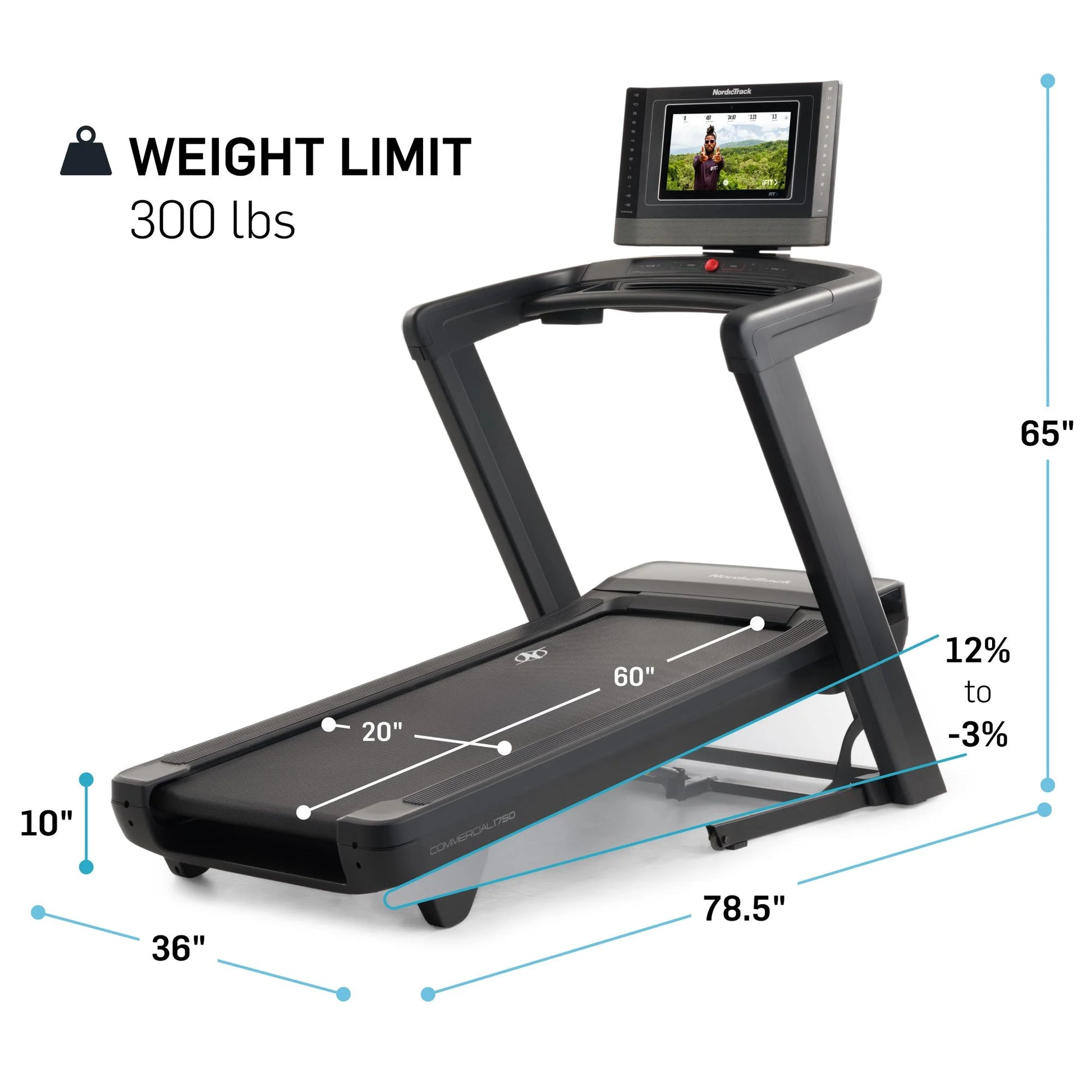 Commercial Series 1750; Ifit-Enabled Treadmill for Running and Walking with 14 Inch Pivoting Touchscreen