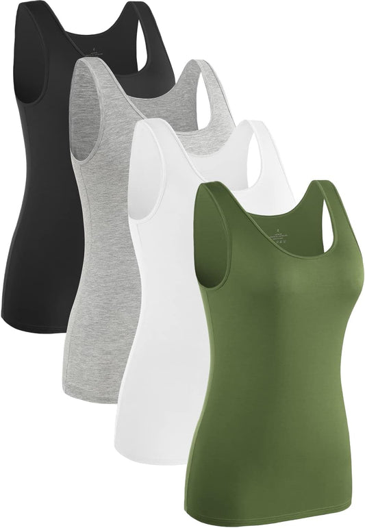 4 Piece Women Tank Tops Basic Sleeveless Undershirt Layering Tanks