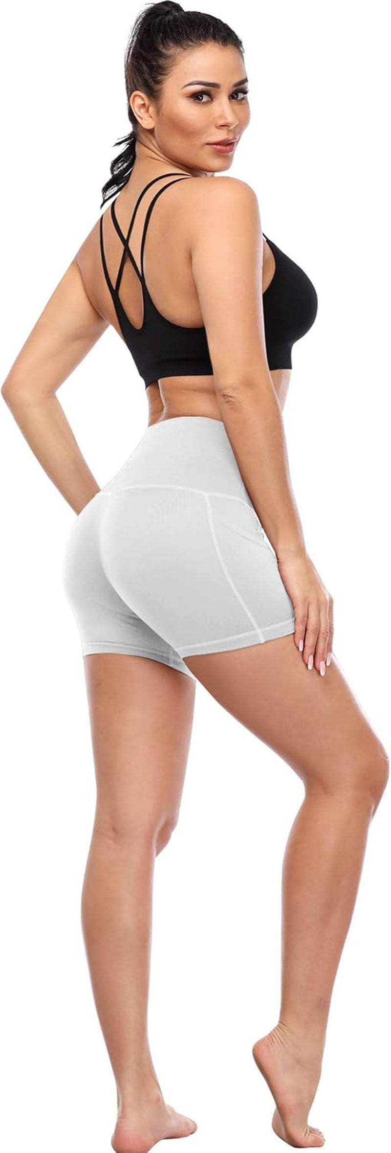 High Waist Athletic Shorts for Womens Yoga Fitness Running Shorts with Deep Pockets