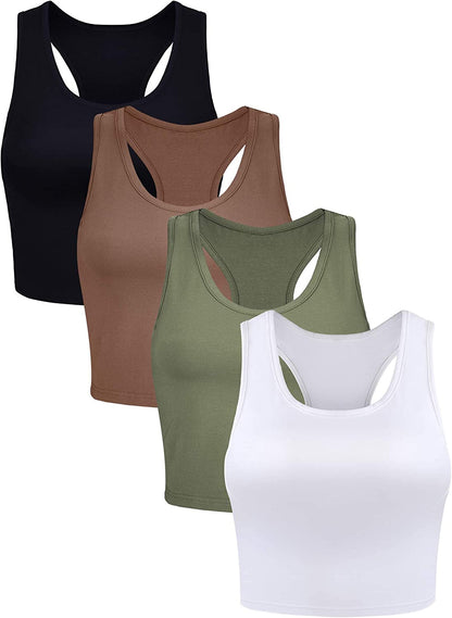 4 Pieces Basic Workout Crop Tank Tops Sleeveless Racerback Sport Tank Top for Women Yoga Running