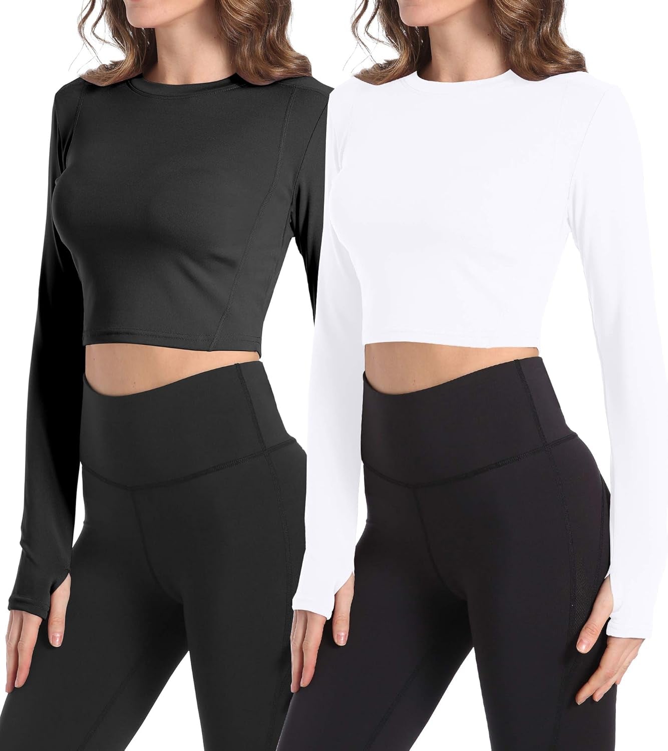 2 Pack Women'S Crop Top Long Sleeve Athletic Workout Yoga Shirts Cropped Sweatshirts with Thumb Hole