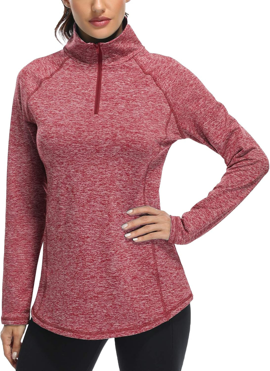 Womens Quarter Zip Running Pullover Jackets Long Sleeve Workout Tops (PRIME)