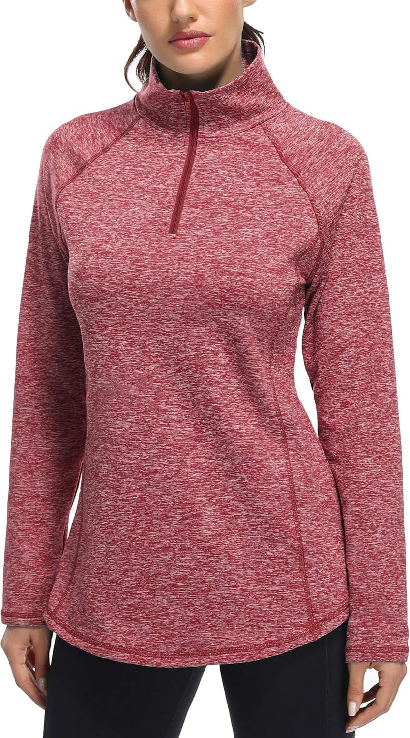 Womens Quarter Zip Running Pullover Jackets Long Sleeve Workout Tops (PRIME)