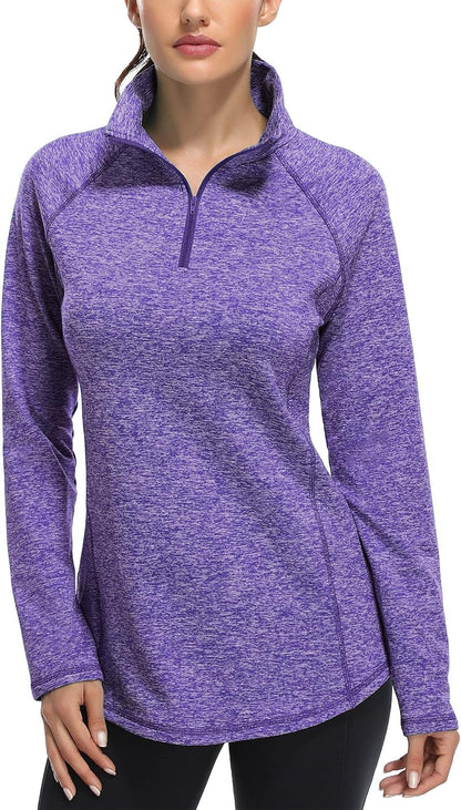 Womens Quarter Zip Running Pullover Jackets Long Sleeve Workout Tops (PRIME)