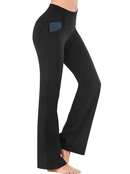 Women Bootcut Yoga Pants with Pockets Female High Waist Bootleg Trousers Workout Activewear Black L