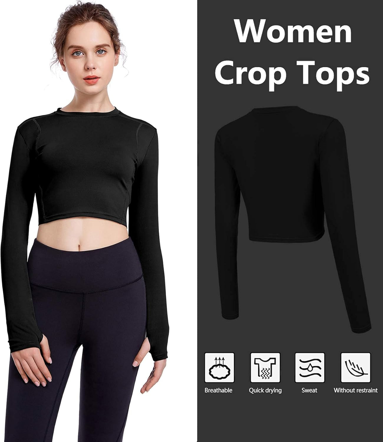 2 Pack Women'S Crop Top Long Sleeve Athletic Workout Yoga Shirts Cropped Sweatshirts with Thumb Hole