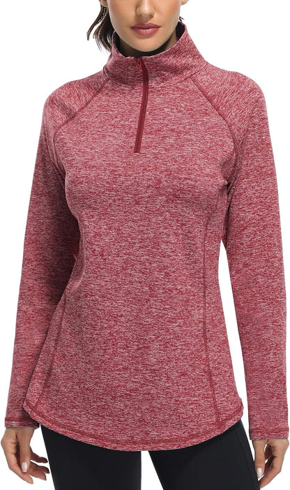 Womens Quarter Zip Running Pullover Jackets Long Sleeve Workout Tops (PRIME)