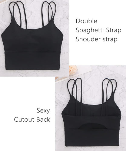 Womens Longline Sports Bra Padded Yoga Workout Crop Tank Tops Strappy Camisole Fitness Shirts