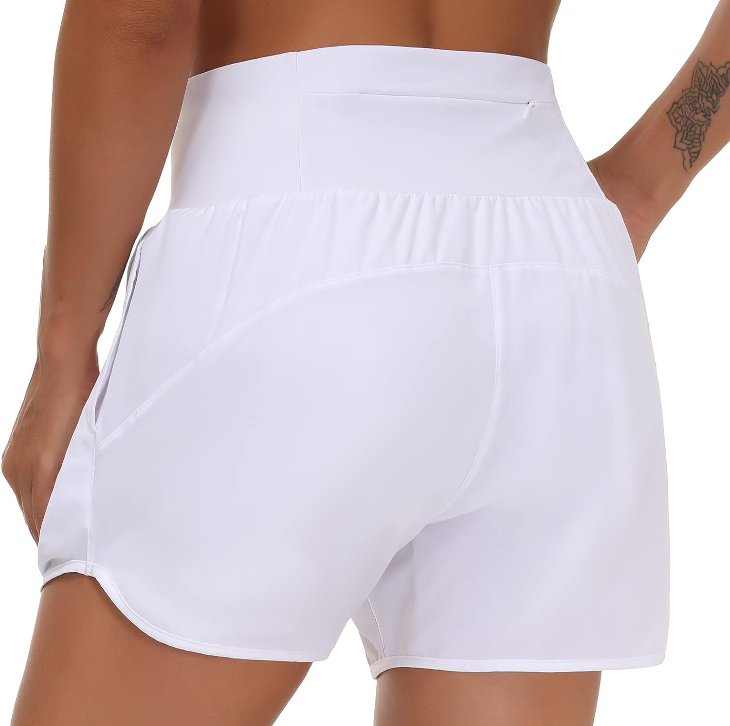 Women’S High Waist Running Shorts with Liner Athletic Hiking Workout Shorts Zip Pockets