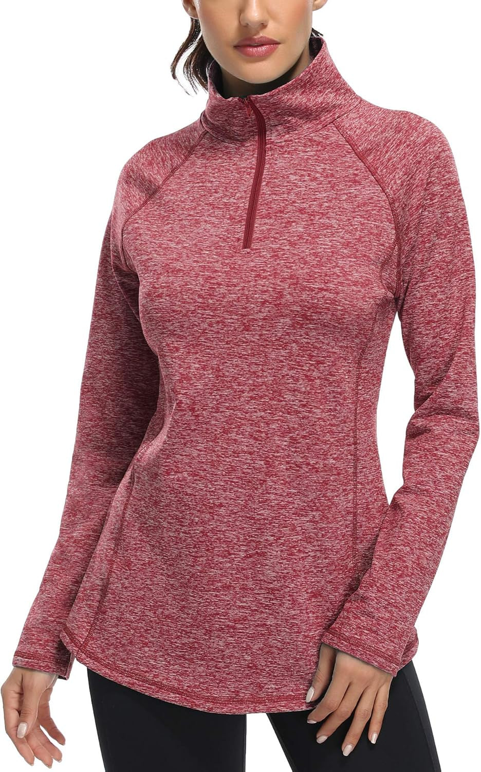 Womens Quarter Zip Running Pullover Jackets Long Sleeve Workout Tops (PRIME)